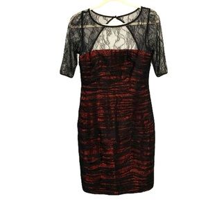 Monique Lhuillier Black Red Size 4 Lace Mini Dress Goth Whimsigoth Dark Romance